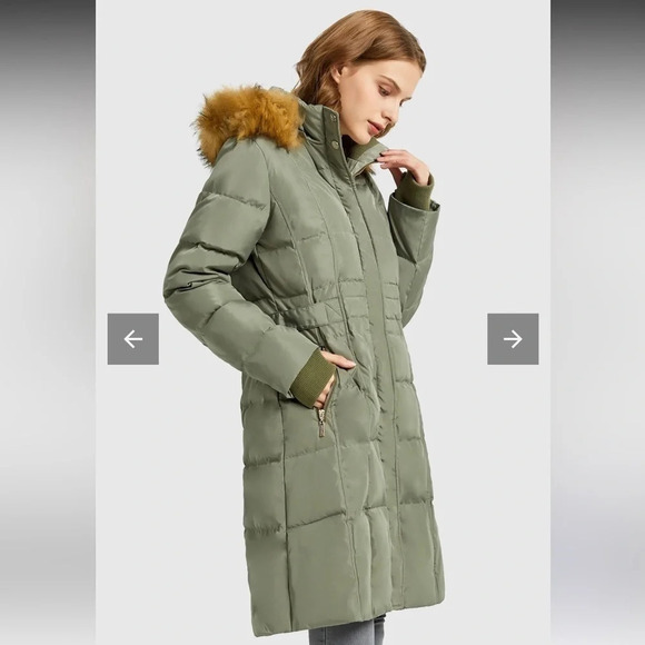 NWT Orolay Long Faux Fur Hooded Down Coat in Armygreen size XS - Picture 6 of 12